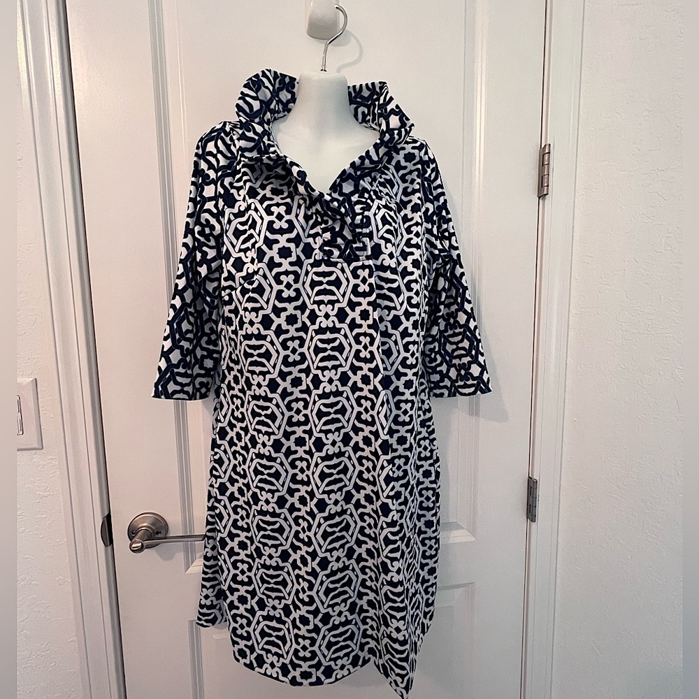 Gretchen Scott Arabesque blue and white shift dress